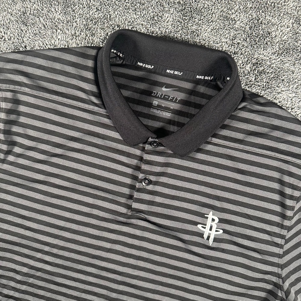 Houston Rockets Nike Polo Mens XL Black Striped NBA Basketball Dri-FIT Golf